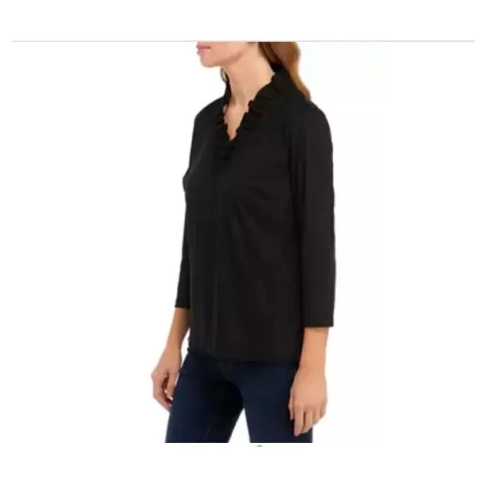 NWT Crown & Ivy Women's 3/4 Sleeve Ruffle Neck Top
